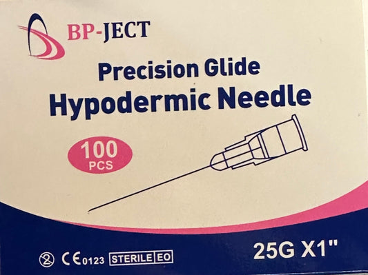 BPJect Sterile Hypodermic 25g 1 inch needles 100pk