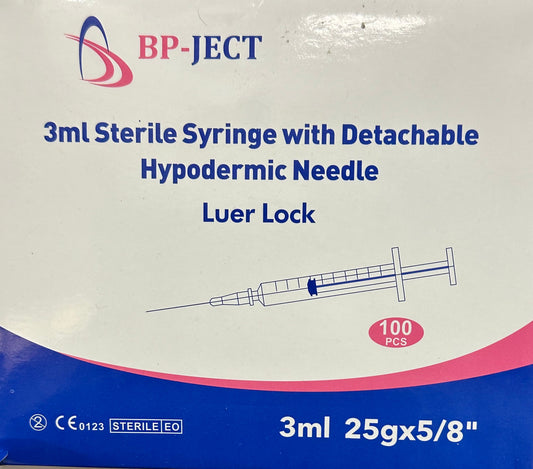 3cc Syringe with Detachable 25g 5/8 inch needle