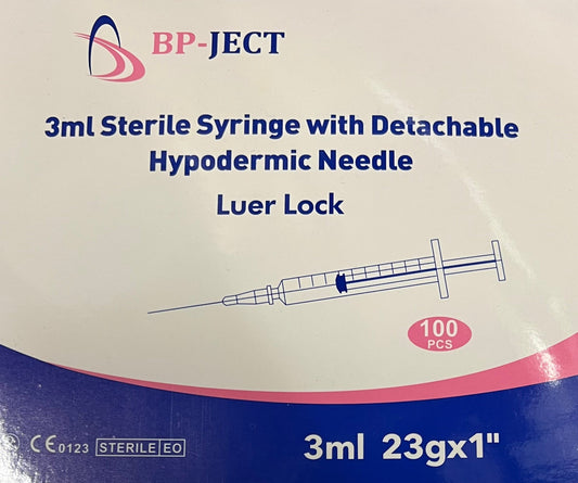 3cc Syringe with Detachable 23g 1 inch needle