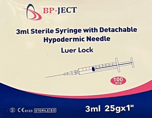 3cc Syringe with Detachable 25g 1  inch needle